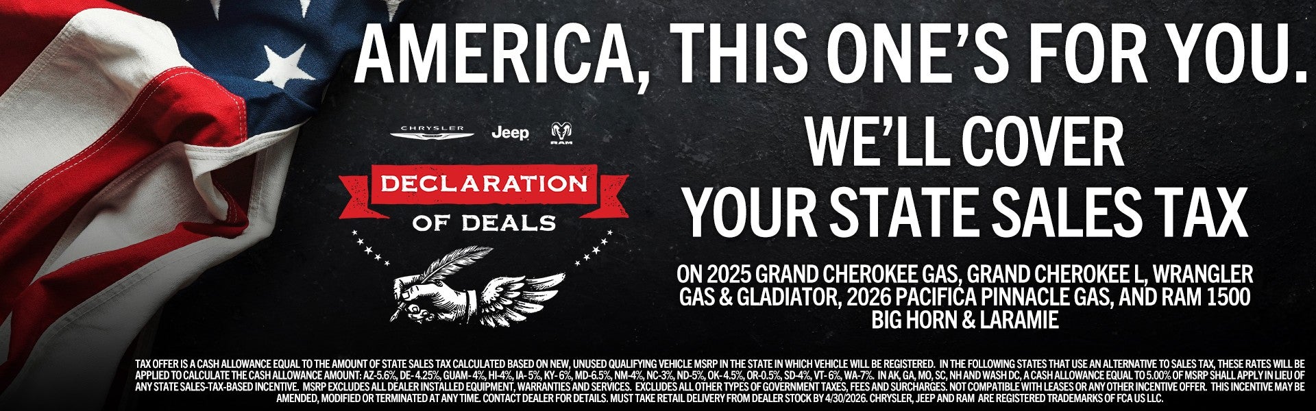 Declaration of Deals-We'll cover your sales tax